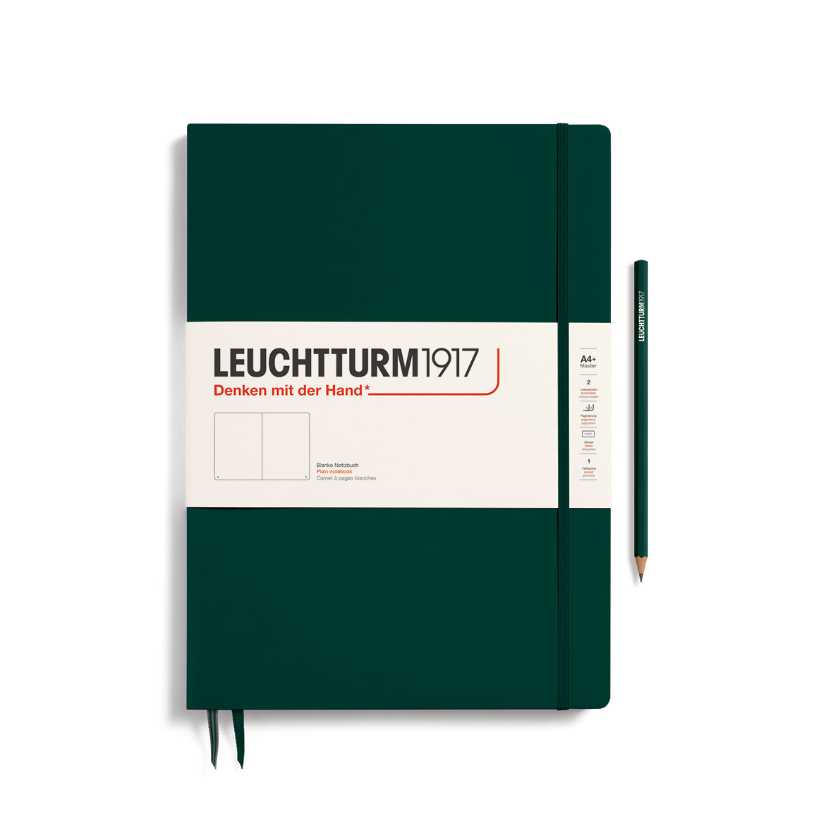 Green notebook with Leuchtturm1917 branding on a white background