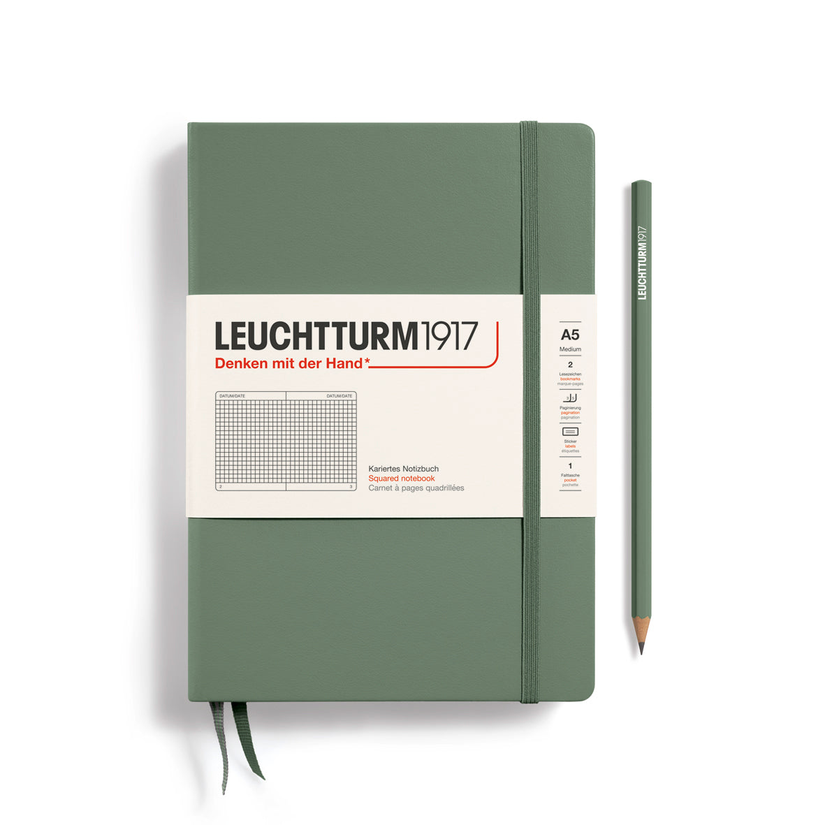 Green notebook with Leuchtturm1917 branding on a white background