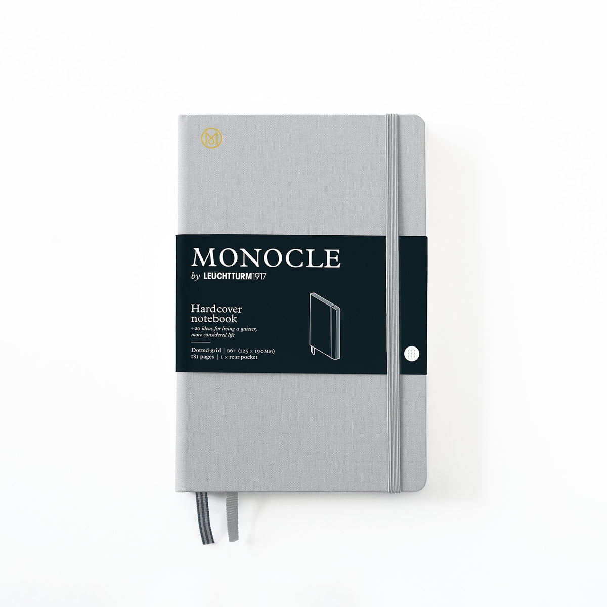 Gray notebook with Monocle branding on a white background