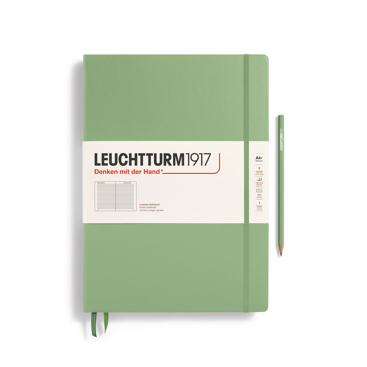 Green notebook with Leuchtturm1917 branding on a white background