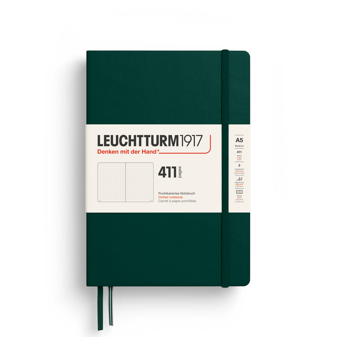 Green notebook with Leuchtturm1917 branding on a white background