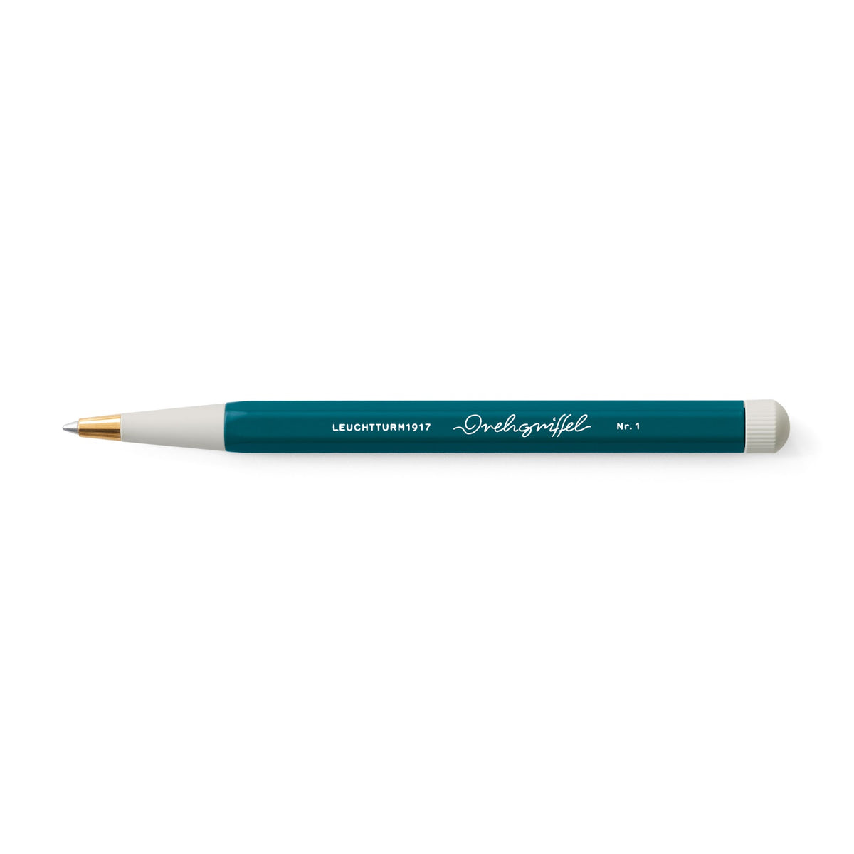 Blue pen with white accents on a white background