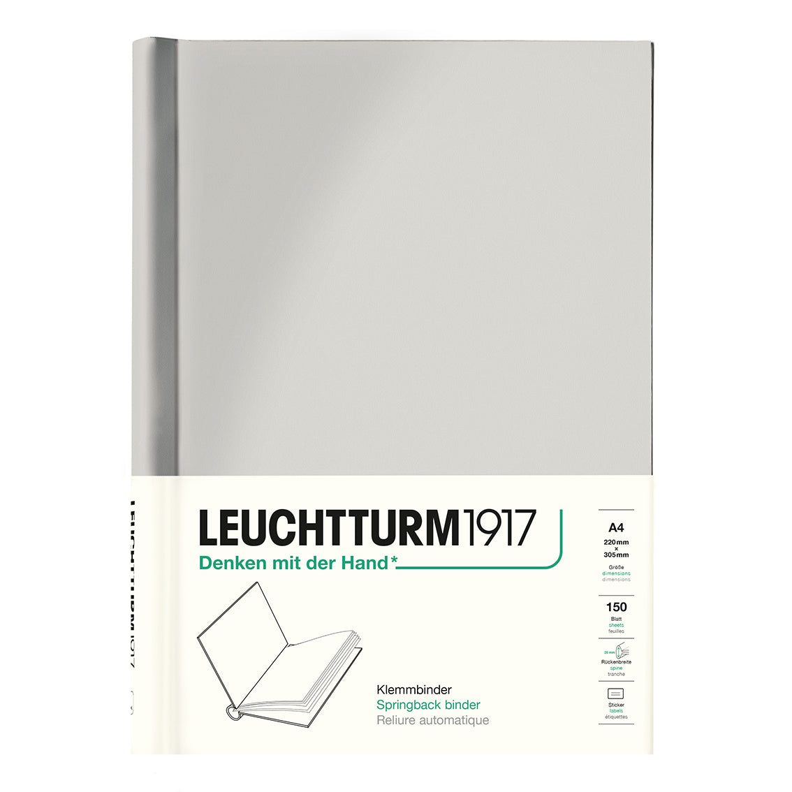 Leuchtturm1917 springback binder with silver cover on a white background