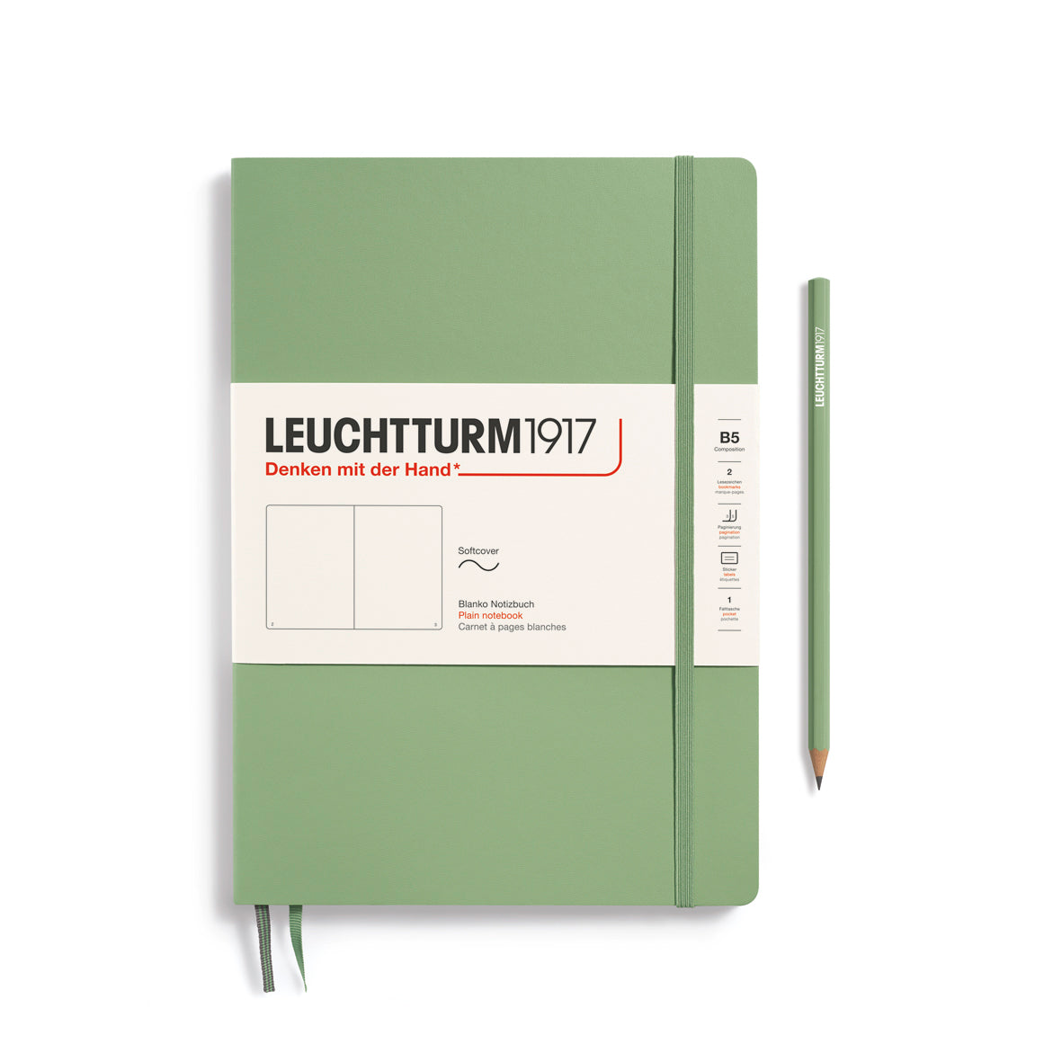 Green notebook with Leuchtturm1917 branding on a white background