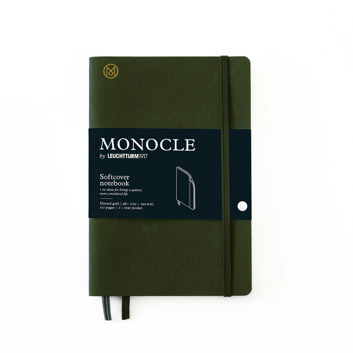 Green notebook with Monocle branding on a white background