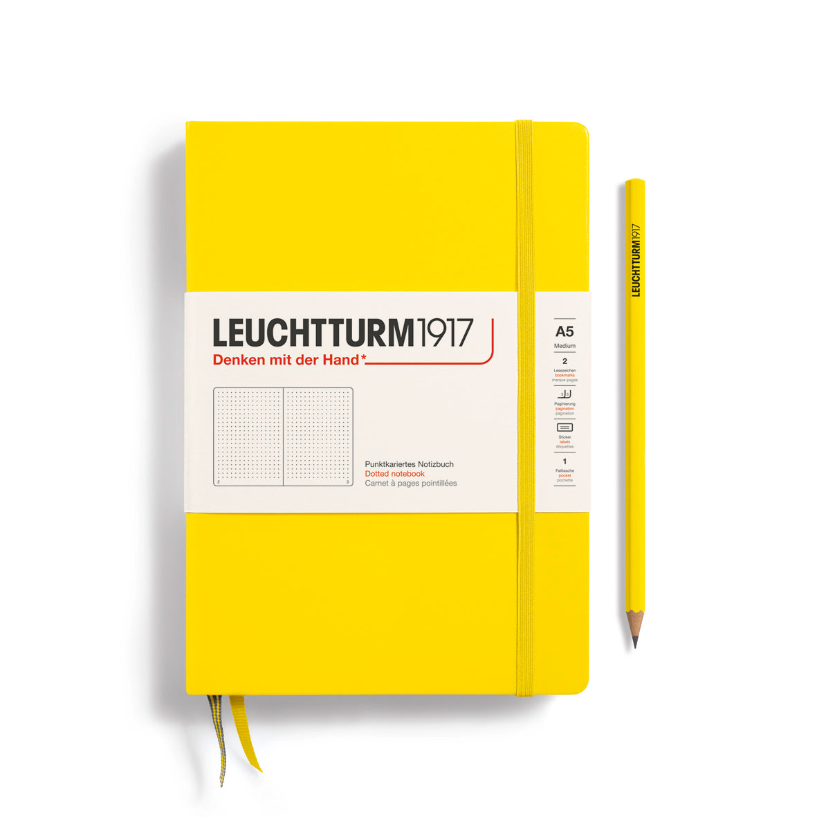 Yellow notebook with Leuchtturm1917 branding on a white background