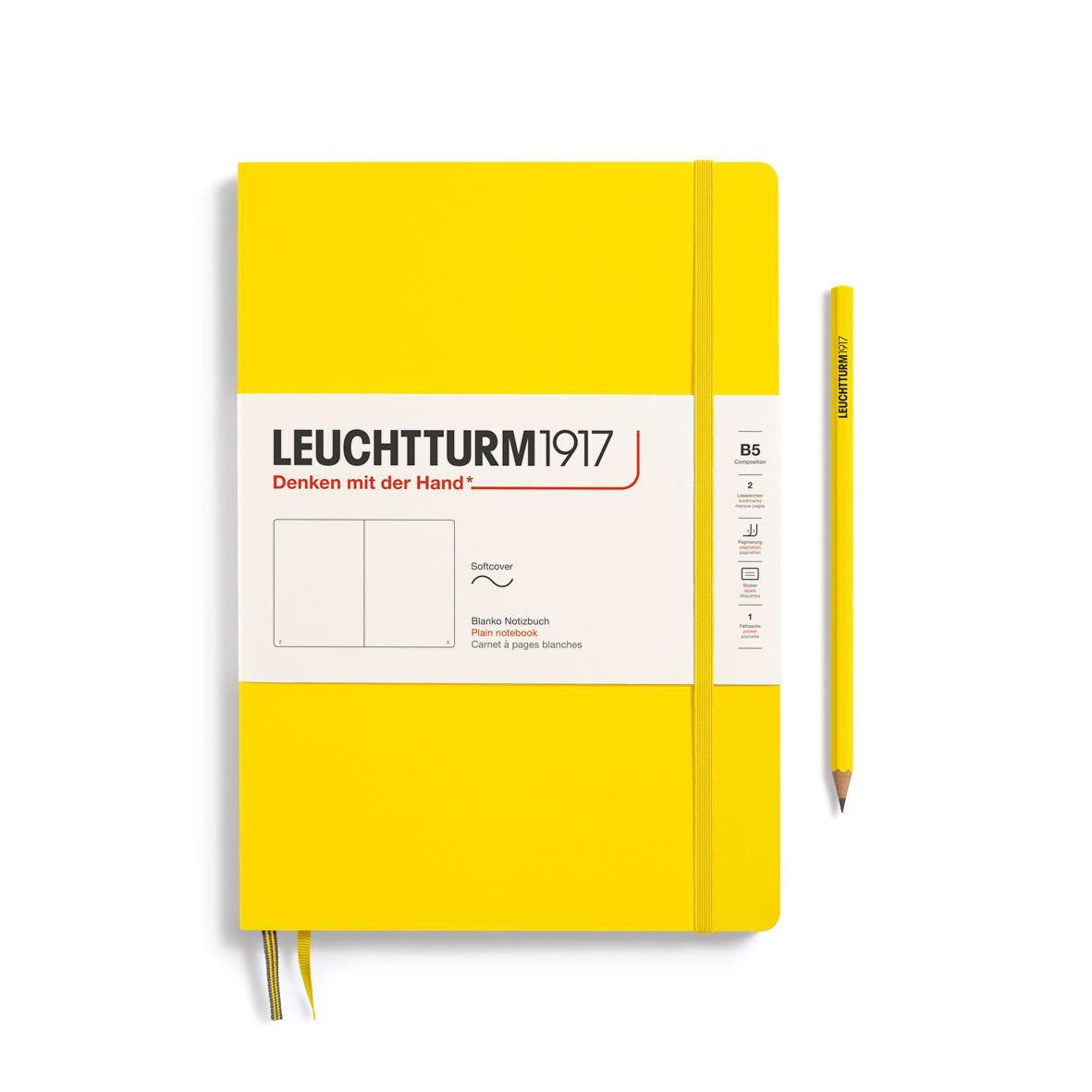 Yellow notebook with Leuchtturm1917 branding on a white background