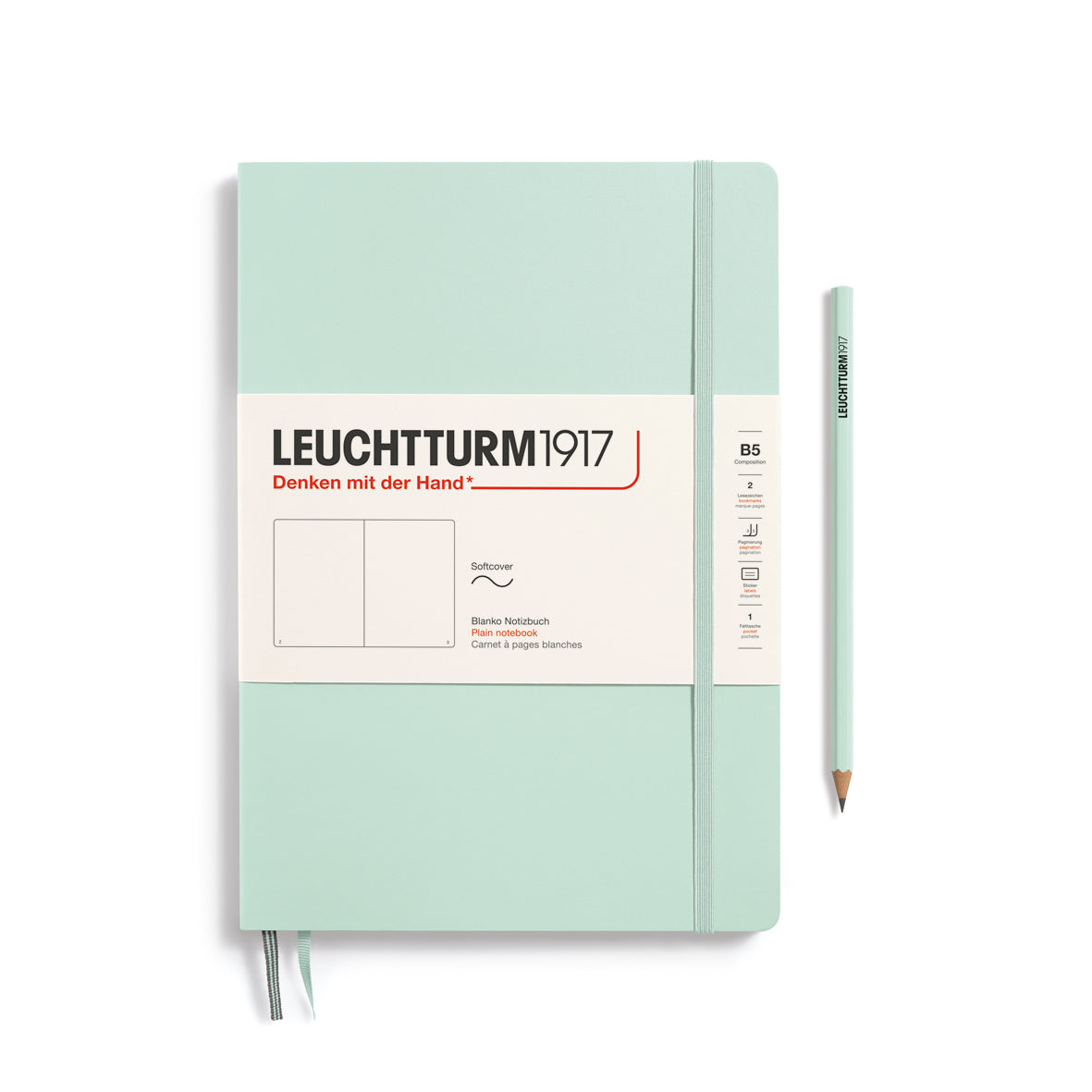 Light green notebook with Leuchtturm1917 branding on a white background