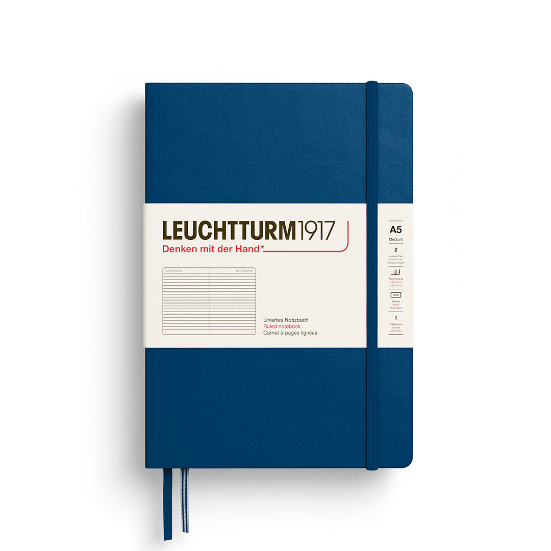 Blue notebook with Leuchtturm1917 branding on a white background