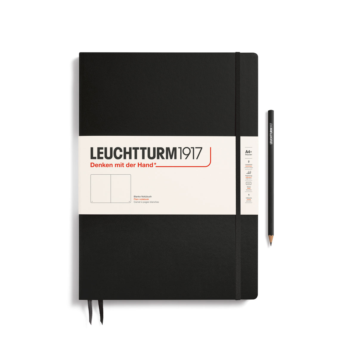 Black notebook with Leuchtturm1917 branding on a white background