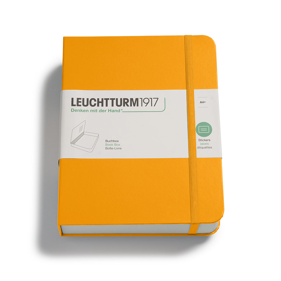 Orange book box with Leuchtturm1917 branding on a white background