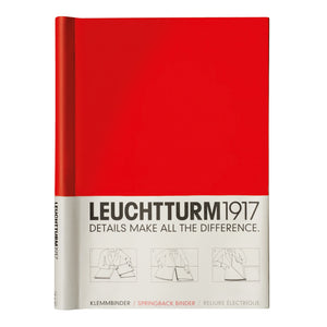 Red springback binder with 'Leuchtturm1917' branding and text on a white background