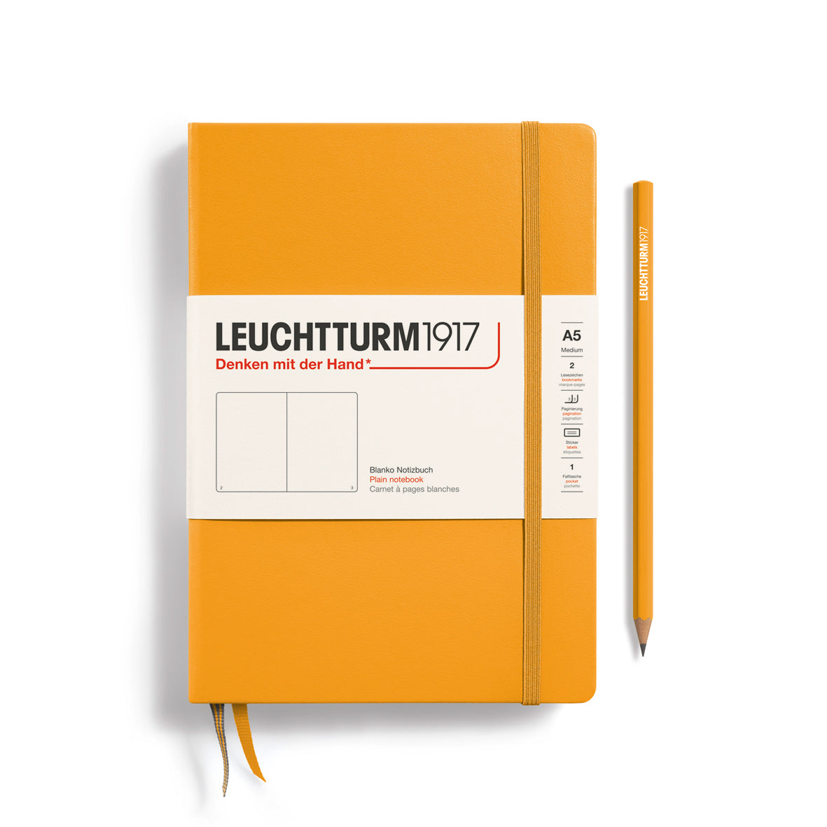 Orange notebook with Leuchtturm1917 branding on a white background
