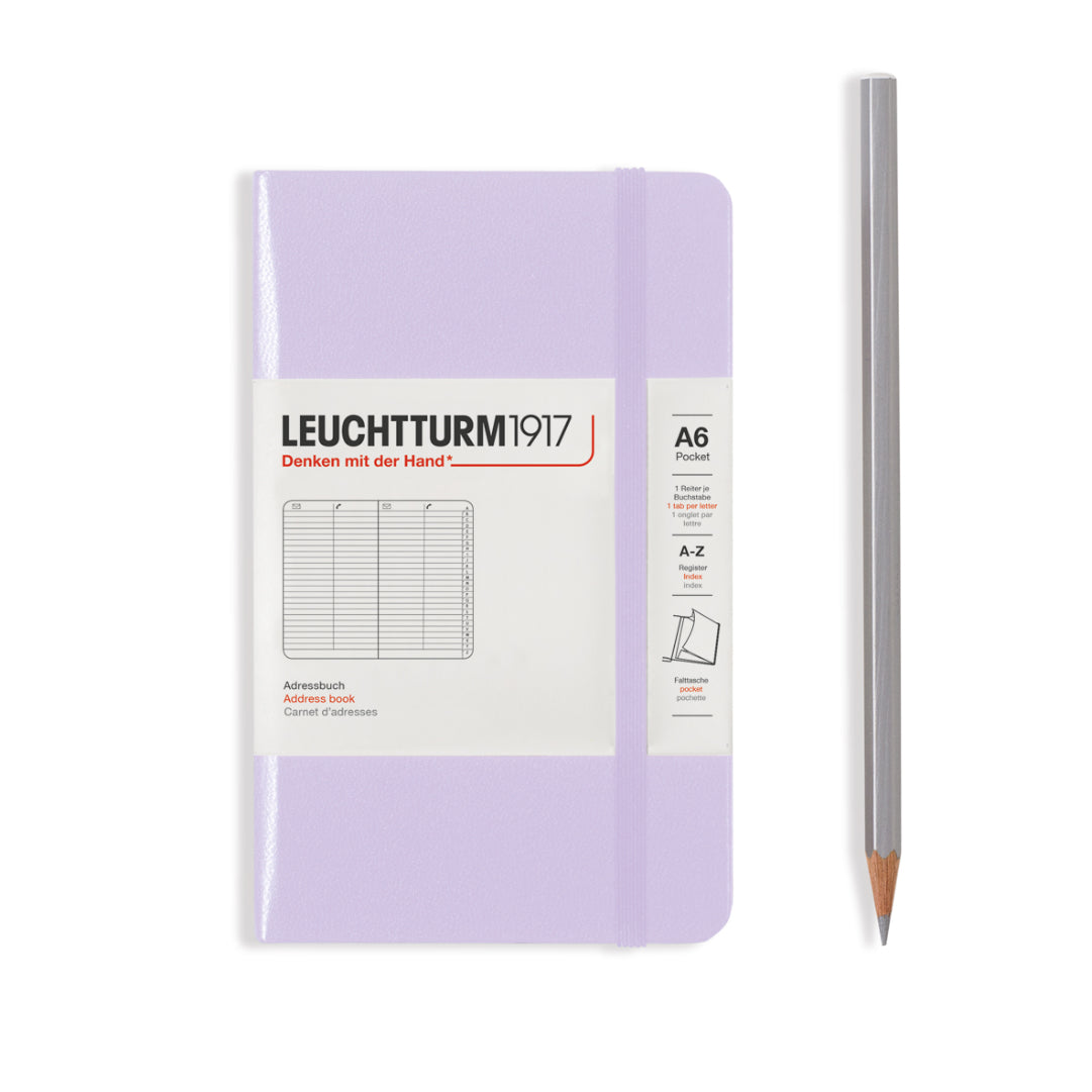 Purple notebook with a pencil on a white background, featuring Leuchtturm1917 branding.