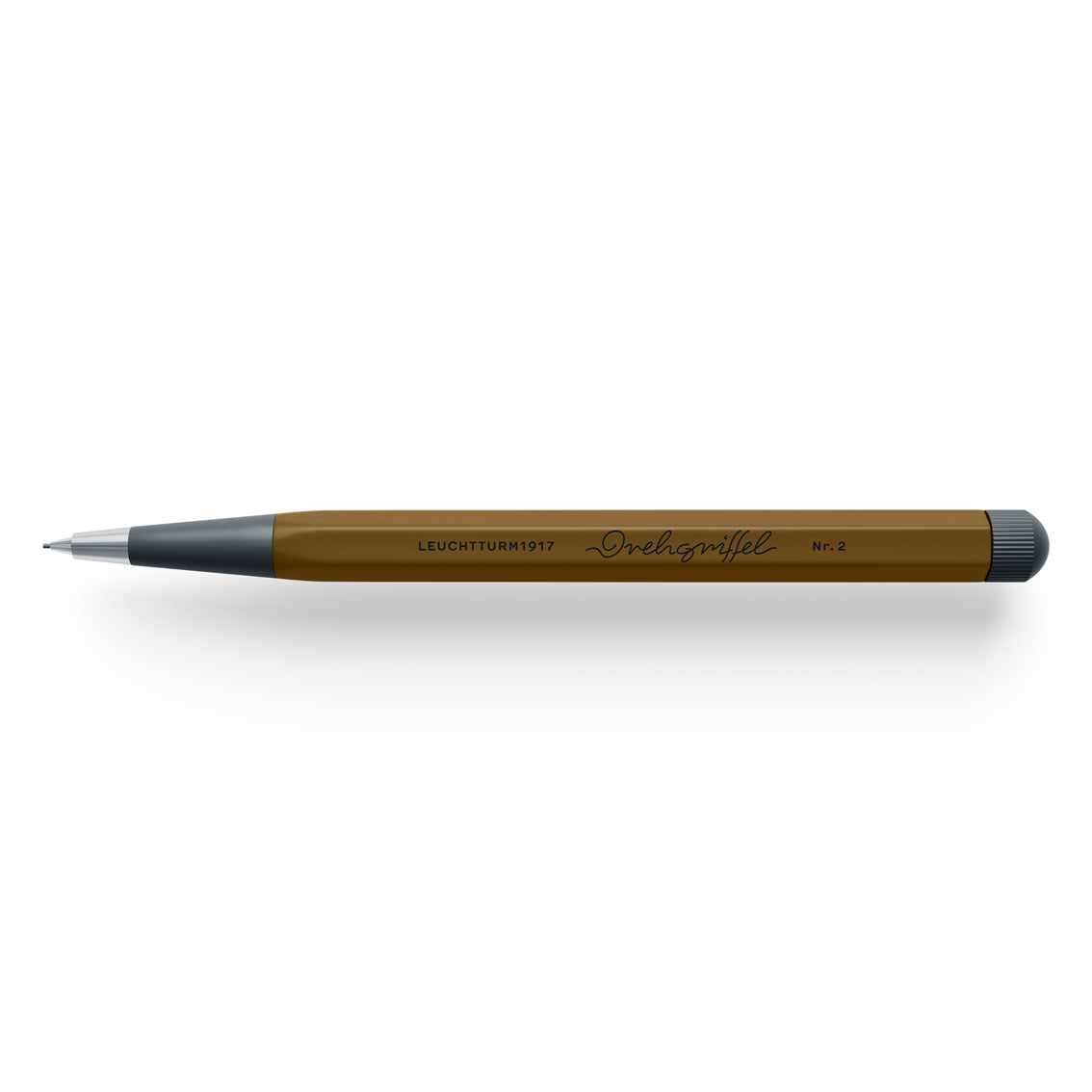 Brown Pencil with black accents on a white background