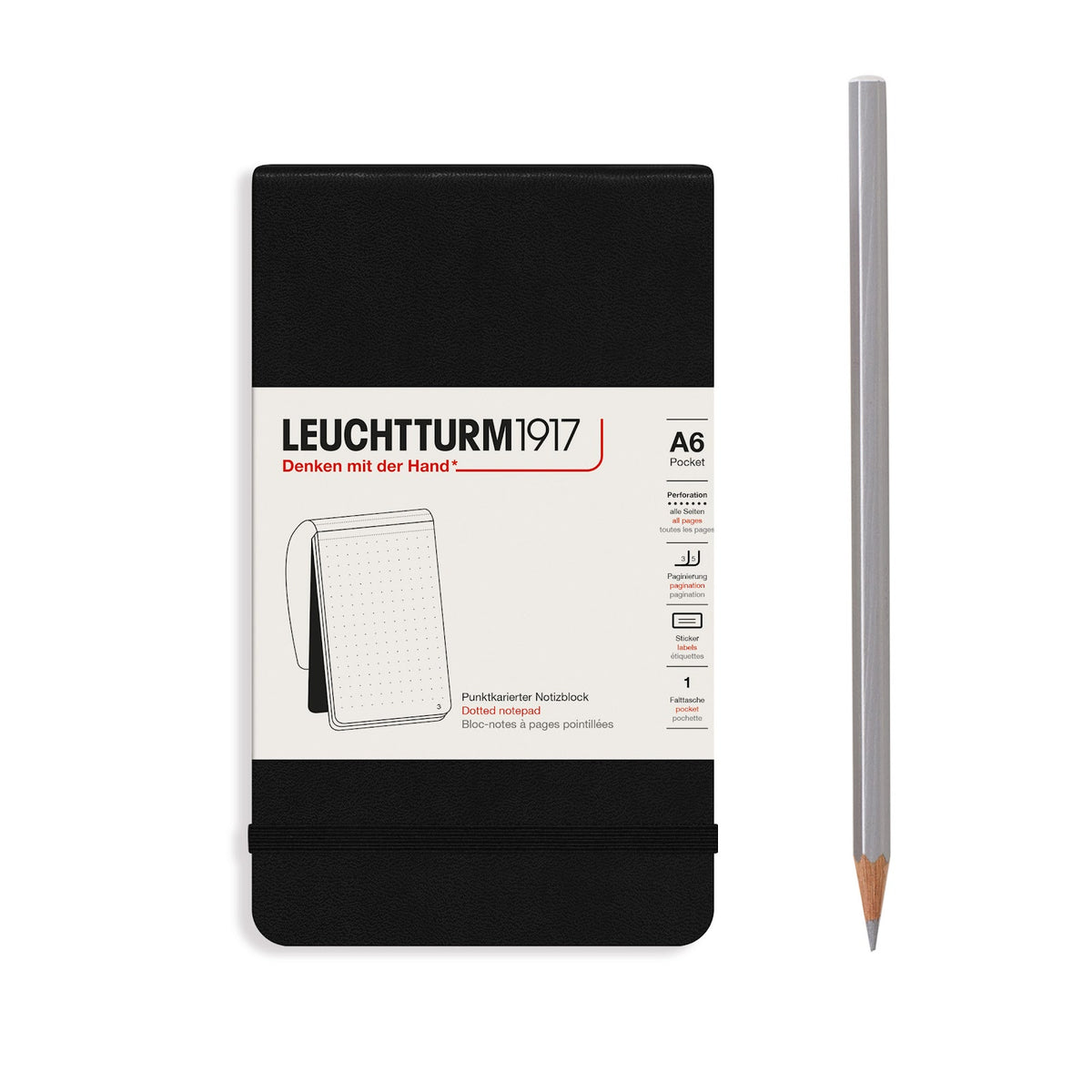 Leuchtturm1917 notebook with a pencil on a white background