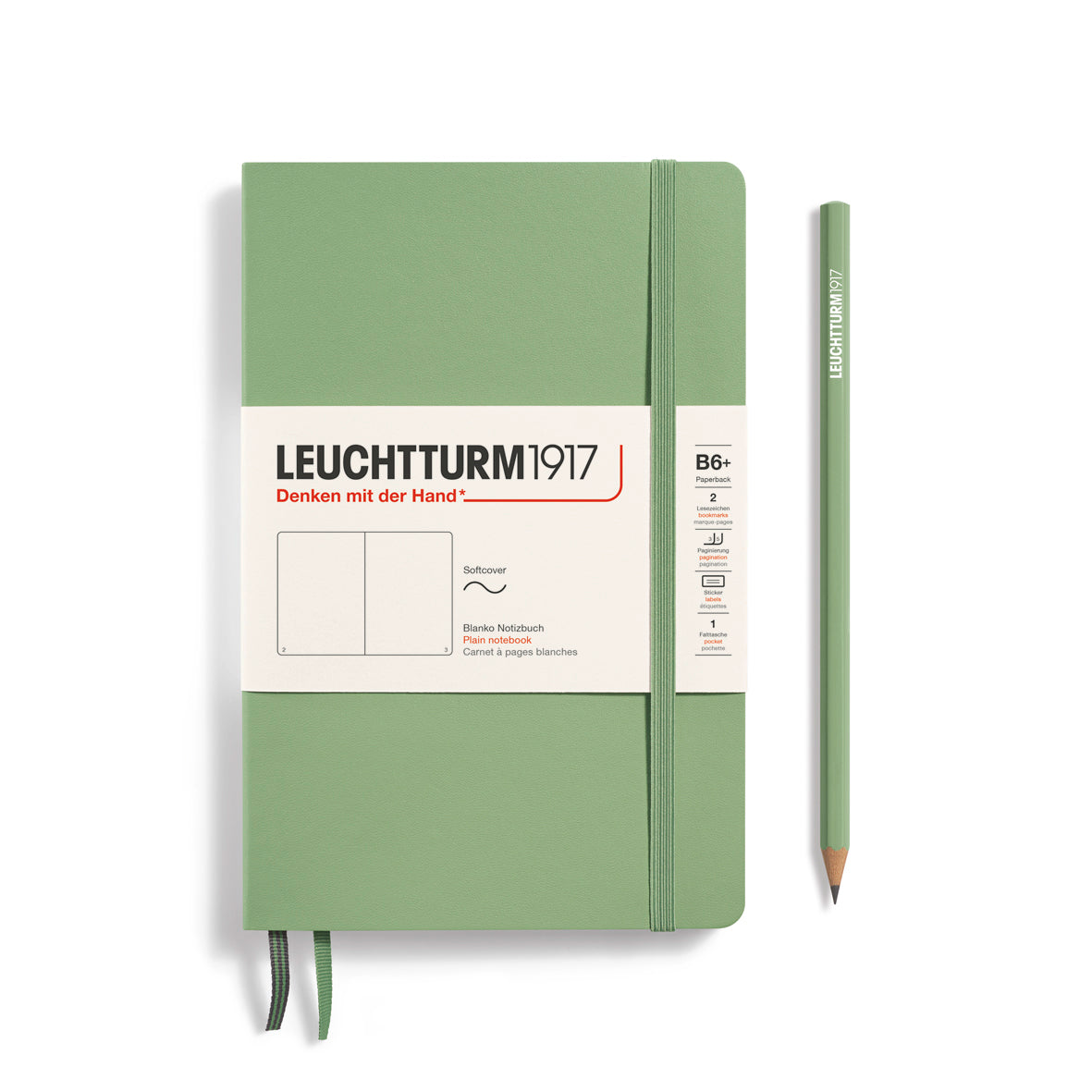 Green notebook with Leuchtturm1917 branding on a white background
