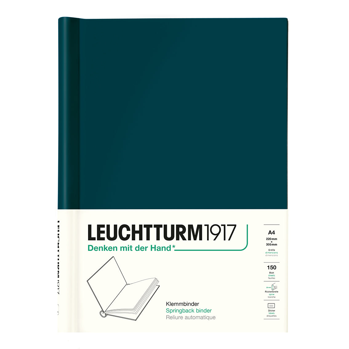 Teal springback binder with Leuchtturm1917 branding on a white background