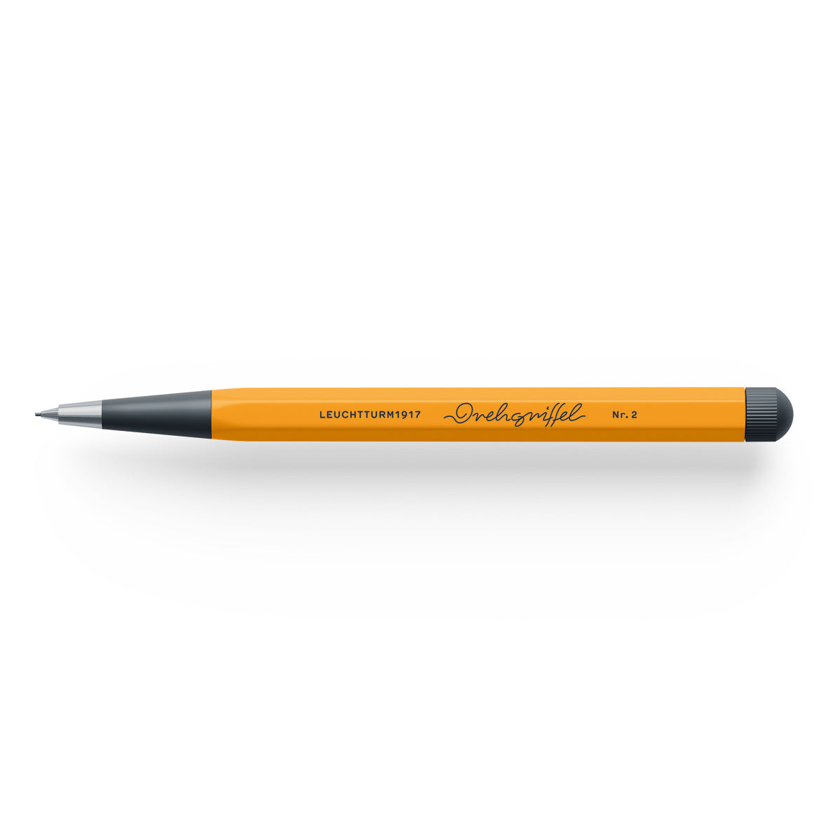 Yellow pencil with black accents on a white background
