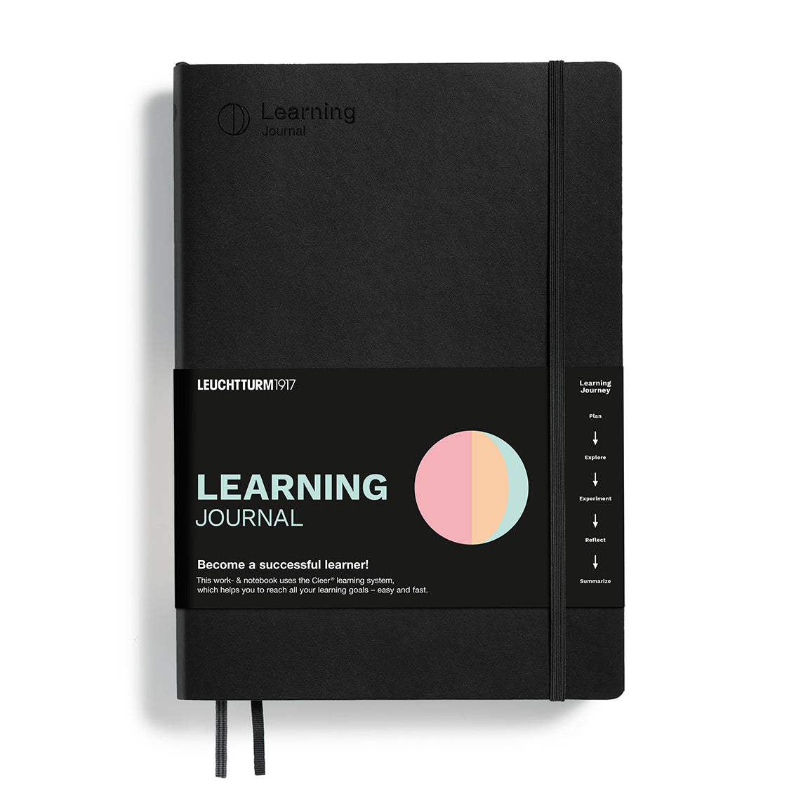 Black Learning Journal with colorful design on a white background