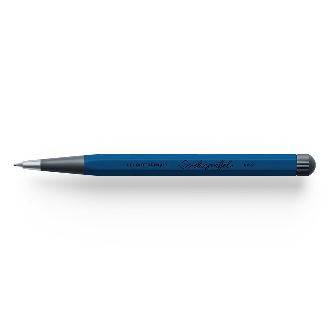 Blue pencil on a white background