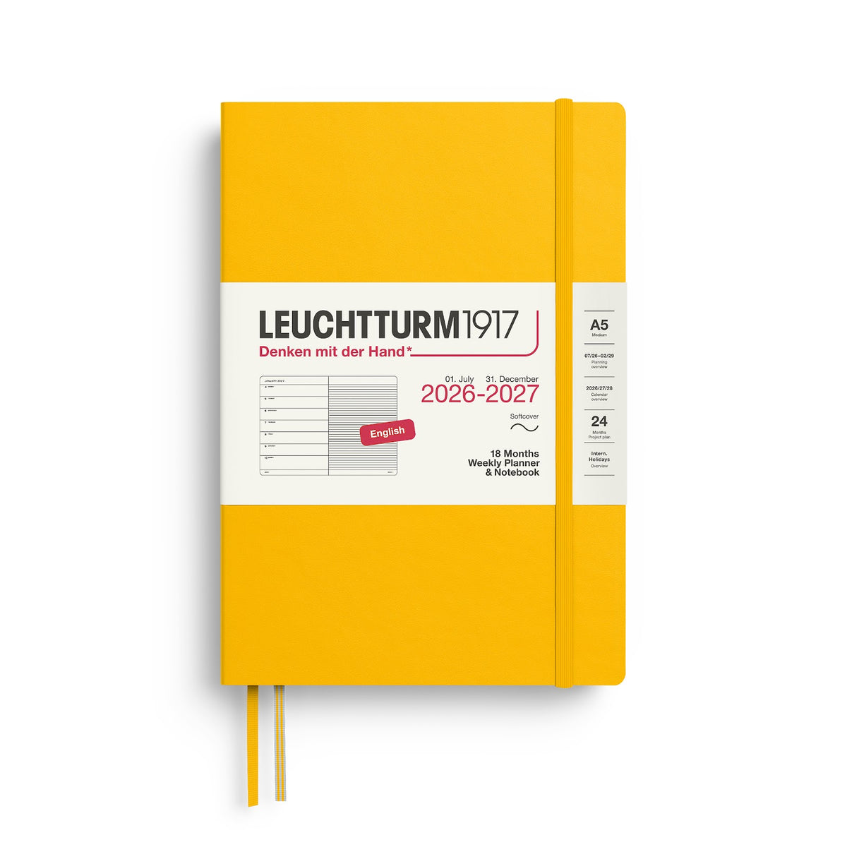 Yellow Leuchtturm1917 planner on a white background