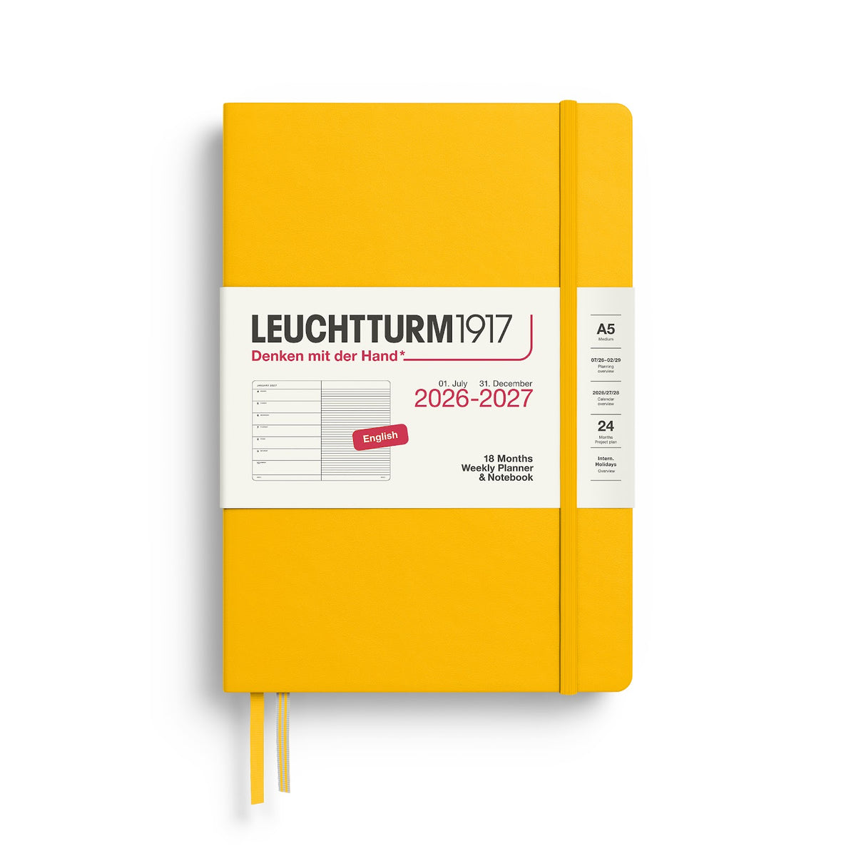 Yellow Leuchtturm1917 planner on a white background