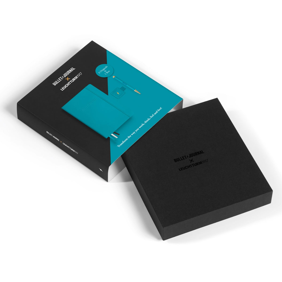 Black and teal box with 'Bullet Journal' branding on a white background