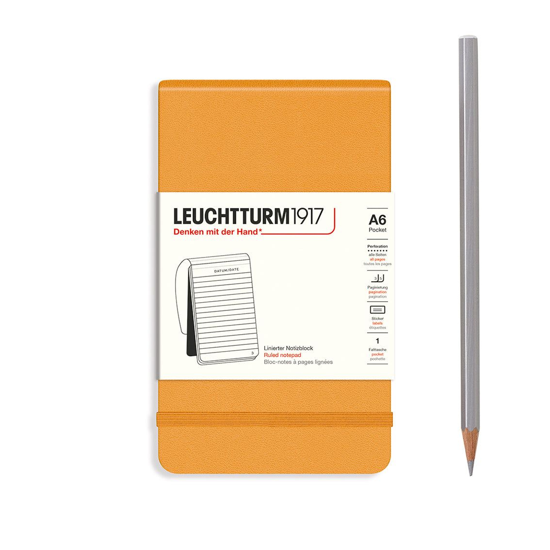 Leuchtturm1917 notebook with a pencil on a white background