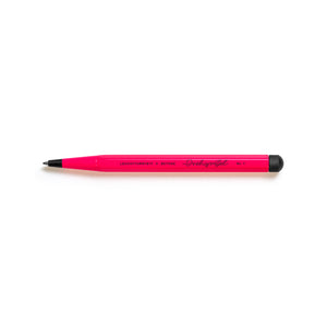 Pink pen with black cap on a white background