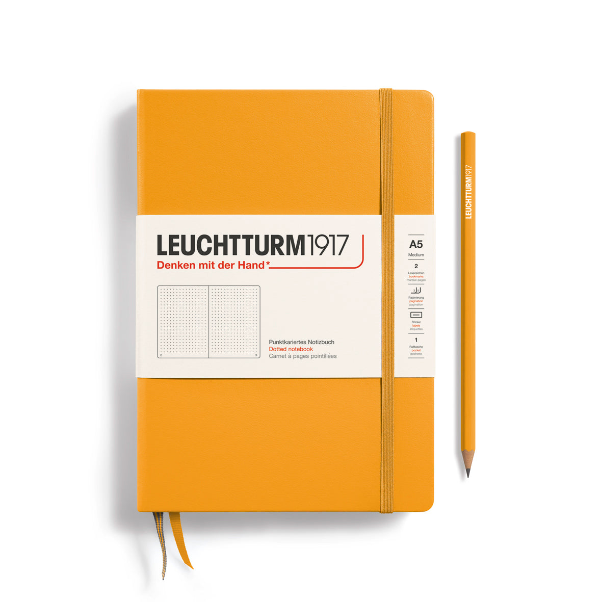 Orange notebook with Leuchtturm1917 branding on a white background