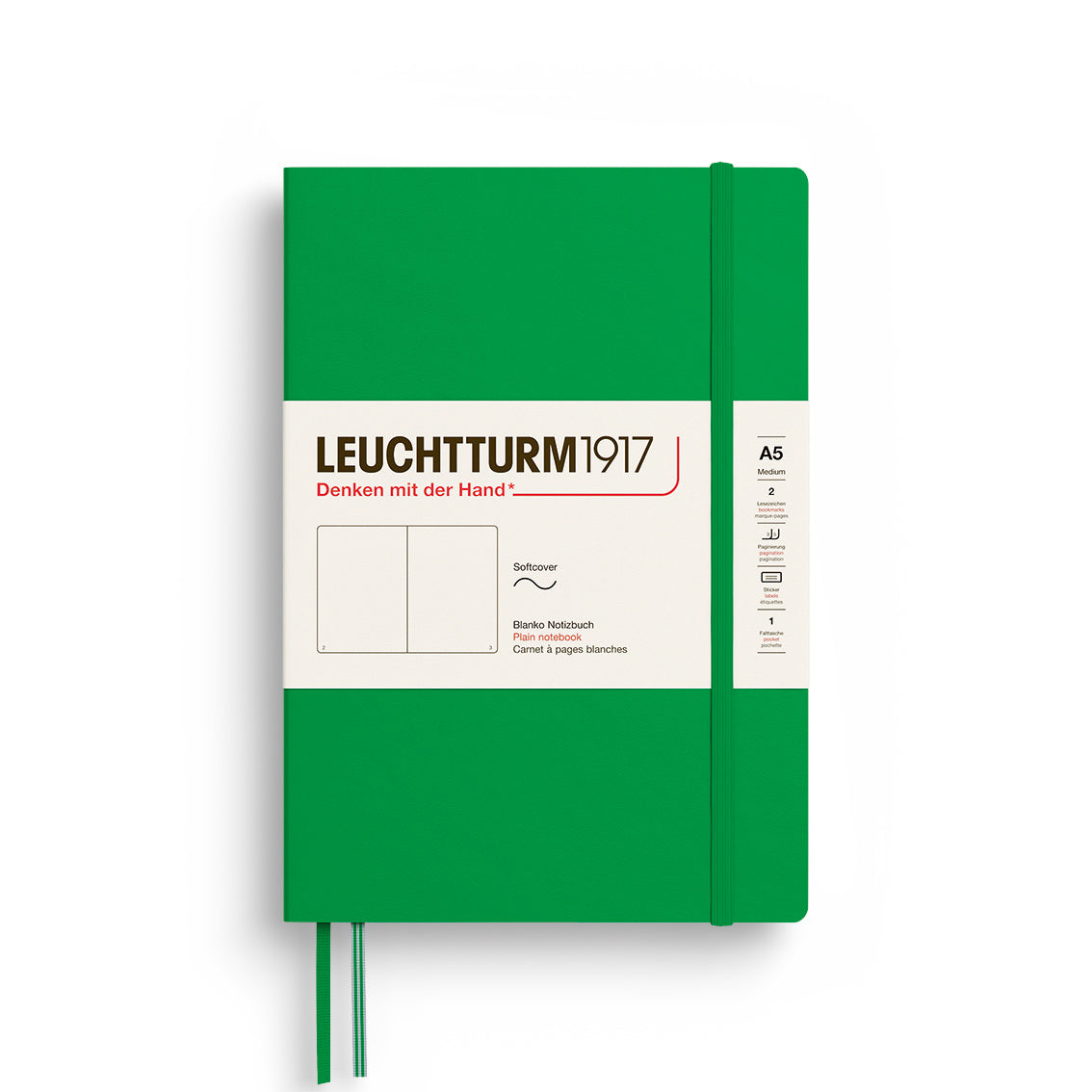 Green notebook with Leuchtturm1917 branding on a white background
