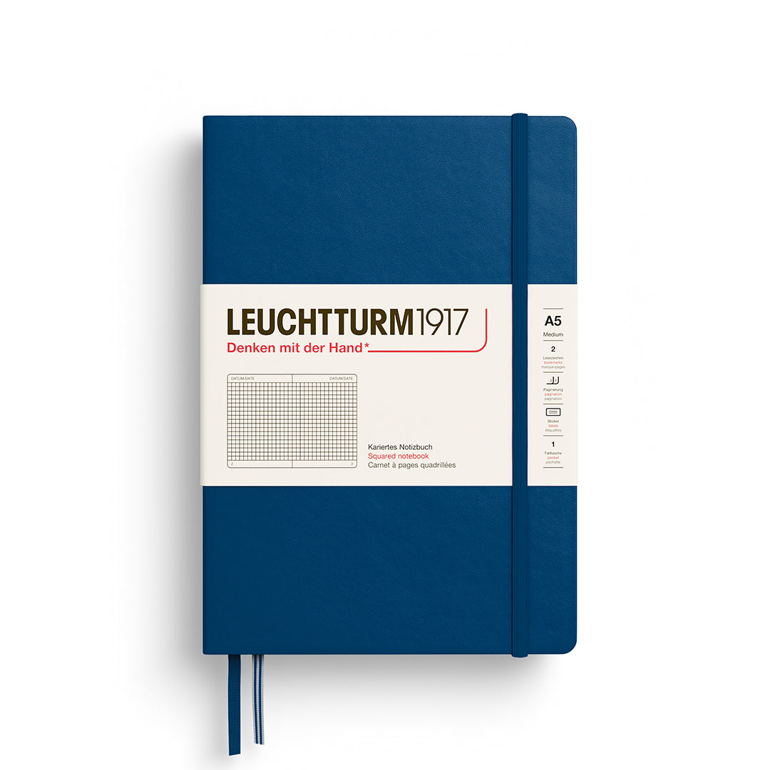 Blue notebook with Leuchtturm1917 branding on a white background