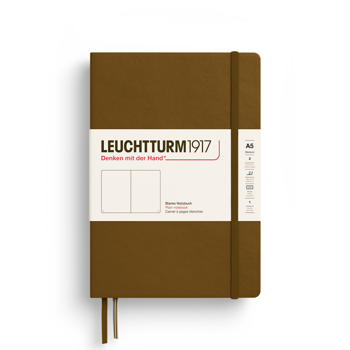 Brown notebook with Leuchtturm1917 branding on a white background