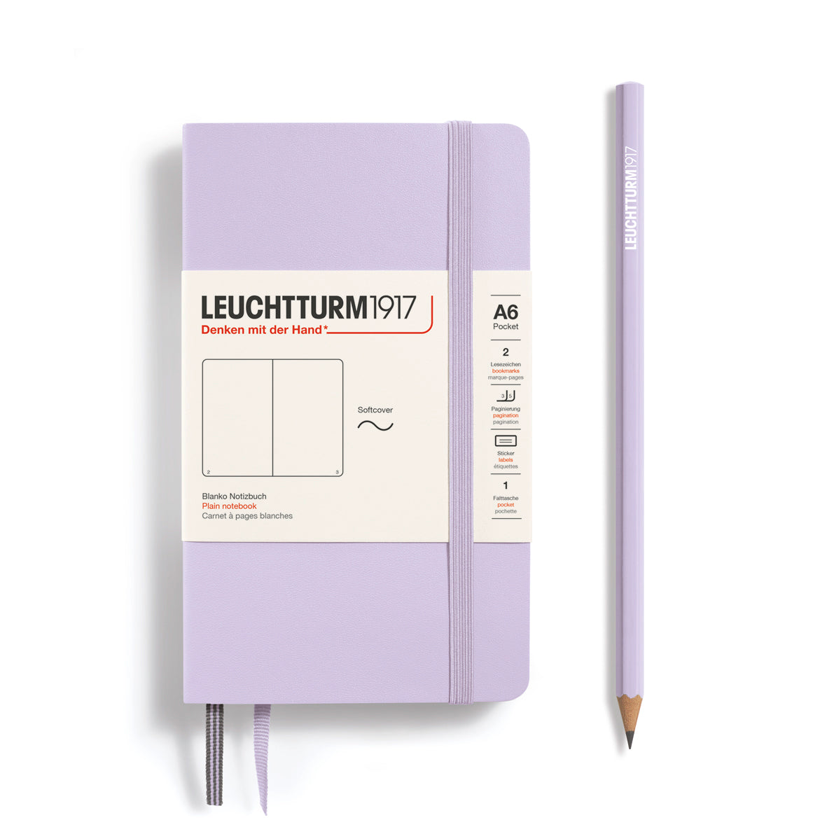 Leuchtturm1917 notebook and pencil on a white background