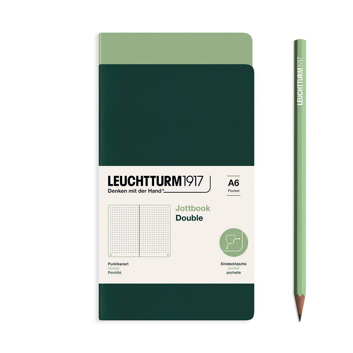 Leuchtturm1917 notebook with a pencil on a white background