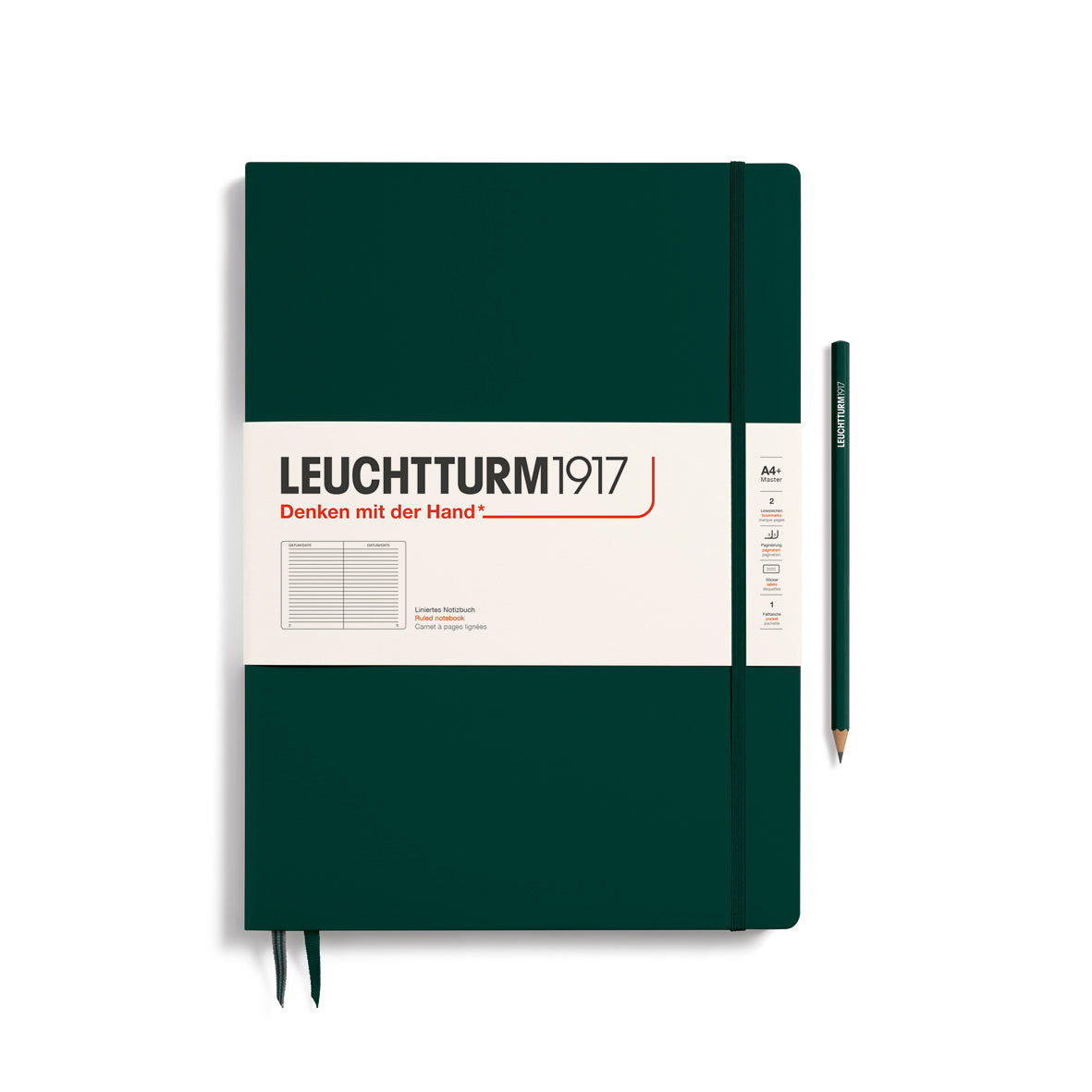 Green notebook with Leuchtturm1917 branding on a white background