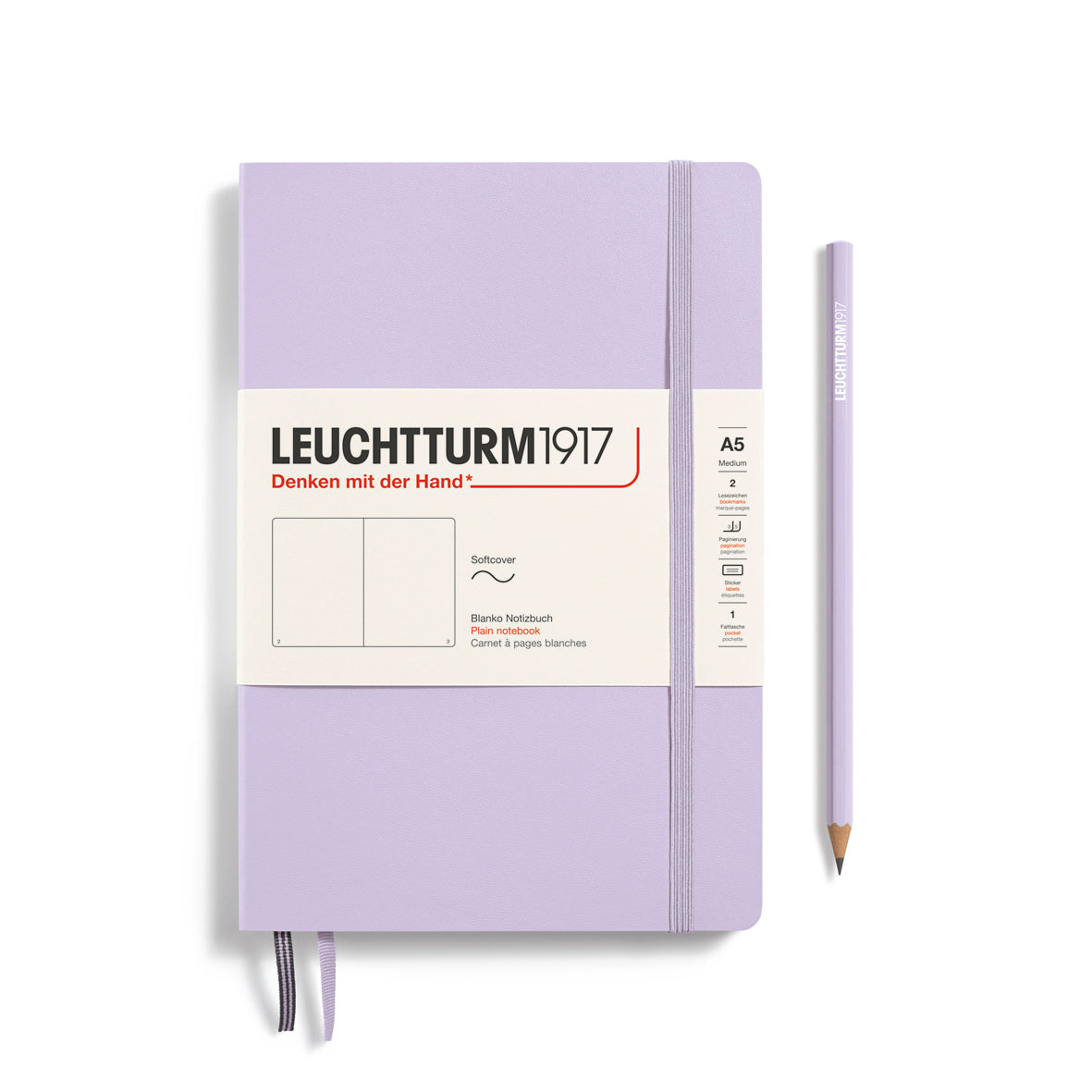 Purple notebook with white label featuring 'Leuchtturm1917' on a white background