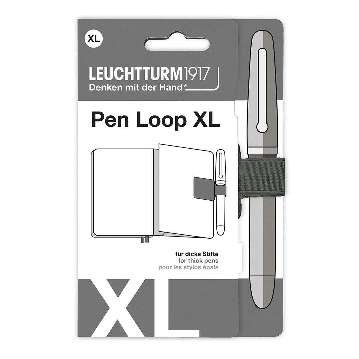Leuchtturm1917 Pen Loop XL packaging with pen illustration on a white background