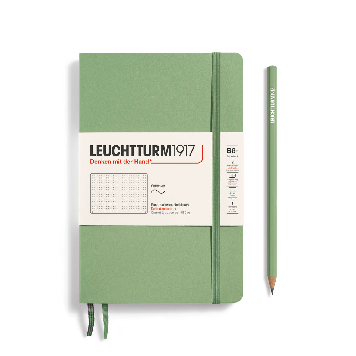 Green notebook with Leuchtturm1917 branding on a white background