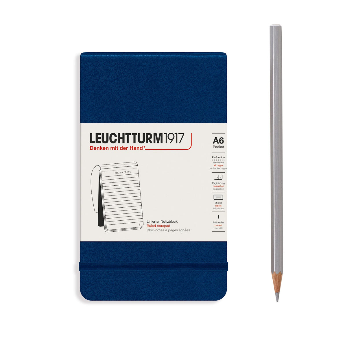 Leuchtturm1917 notebook with a pencil on a white background