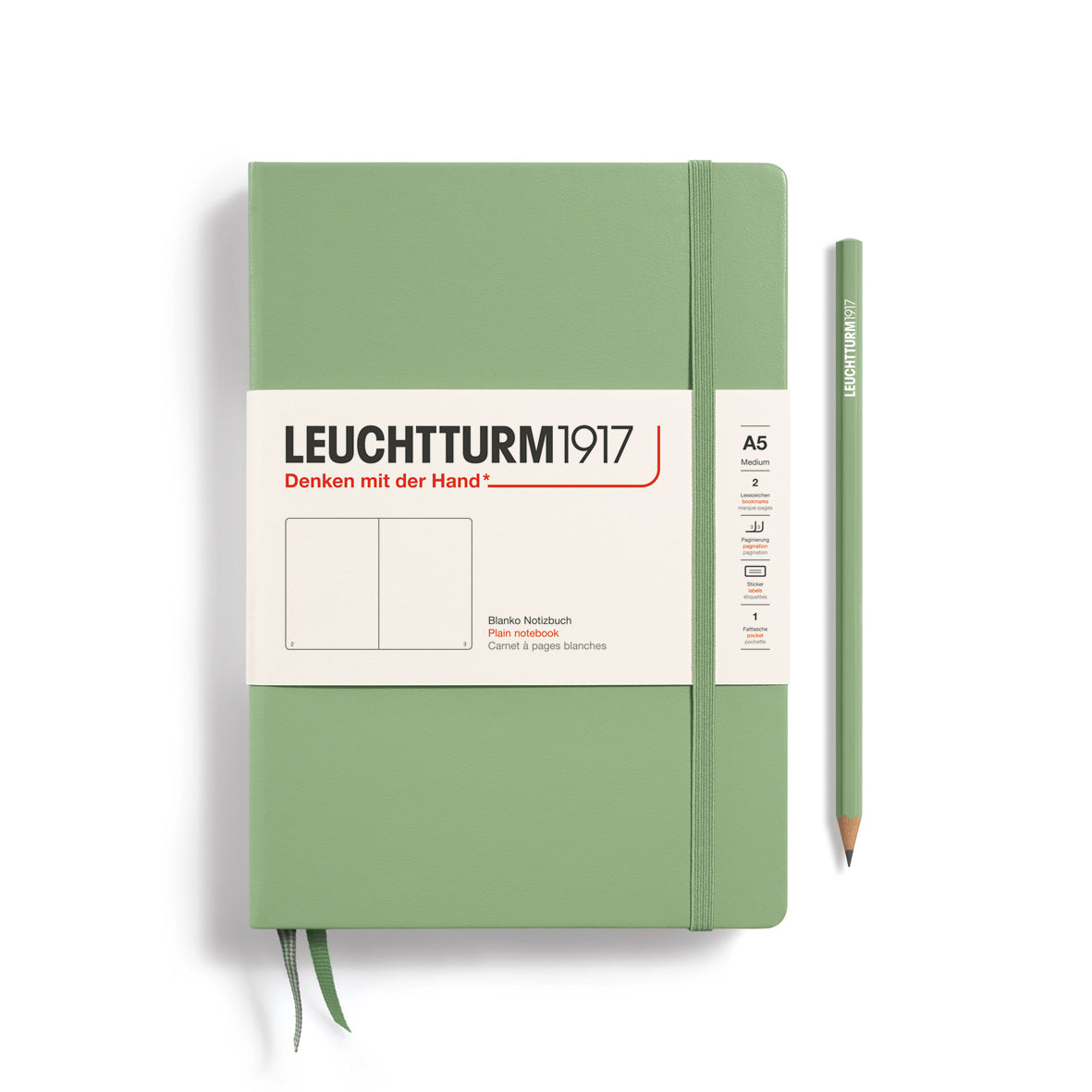 Green notebook with Leuchtturm1917 branding on a white background