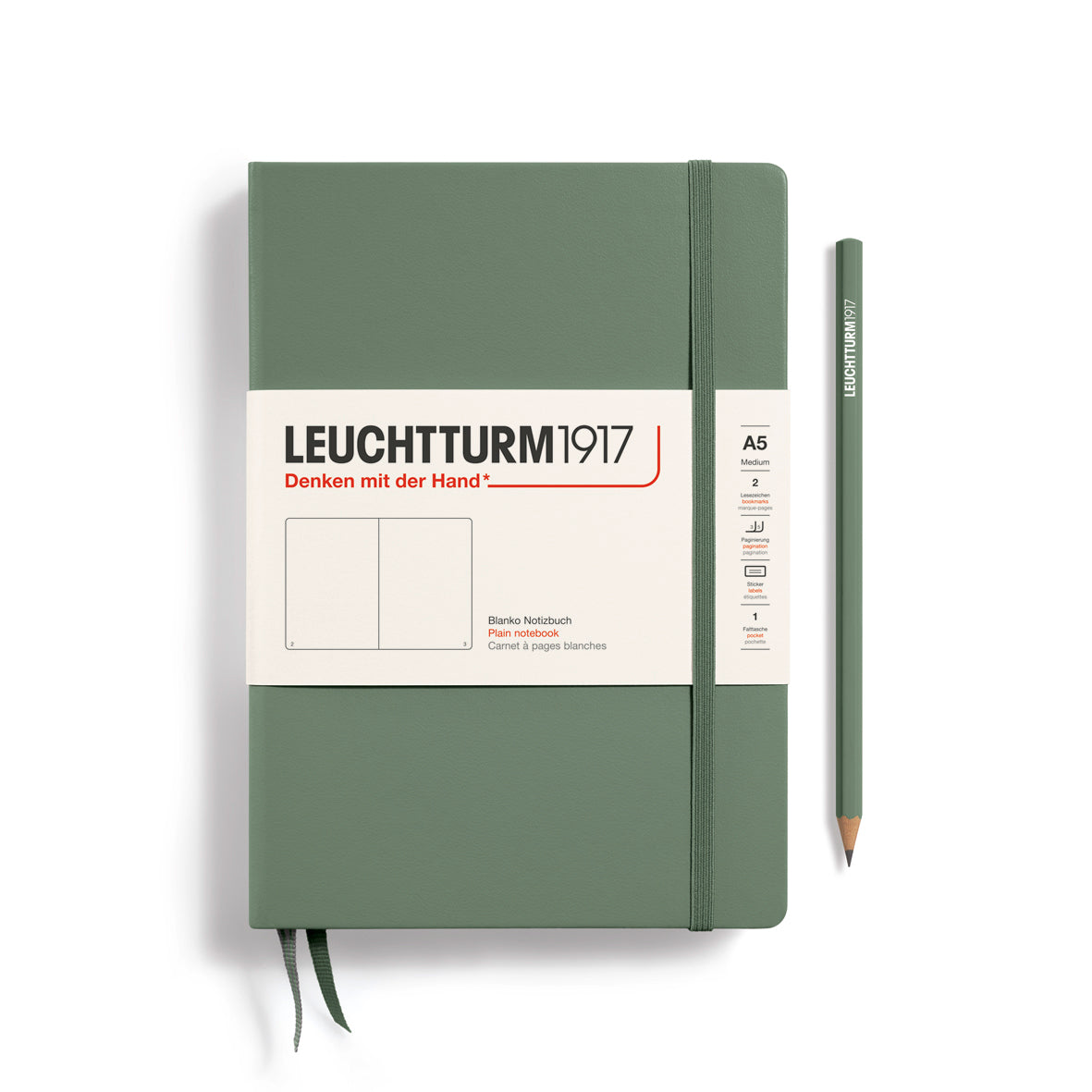 Green notebook with Leuchtturm1917 branding on a white background