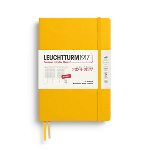 Yellow Leuchtturm1917 planner on a white background