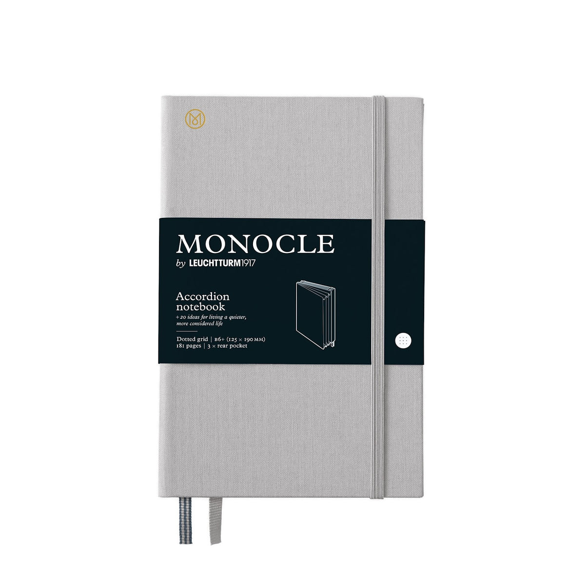 Gray notebook with Monocle branding on a white background