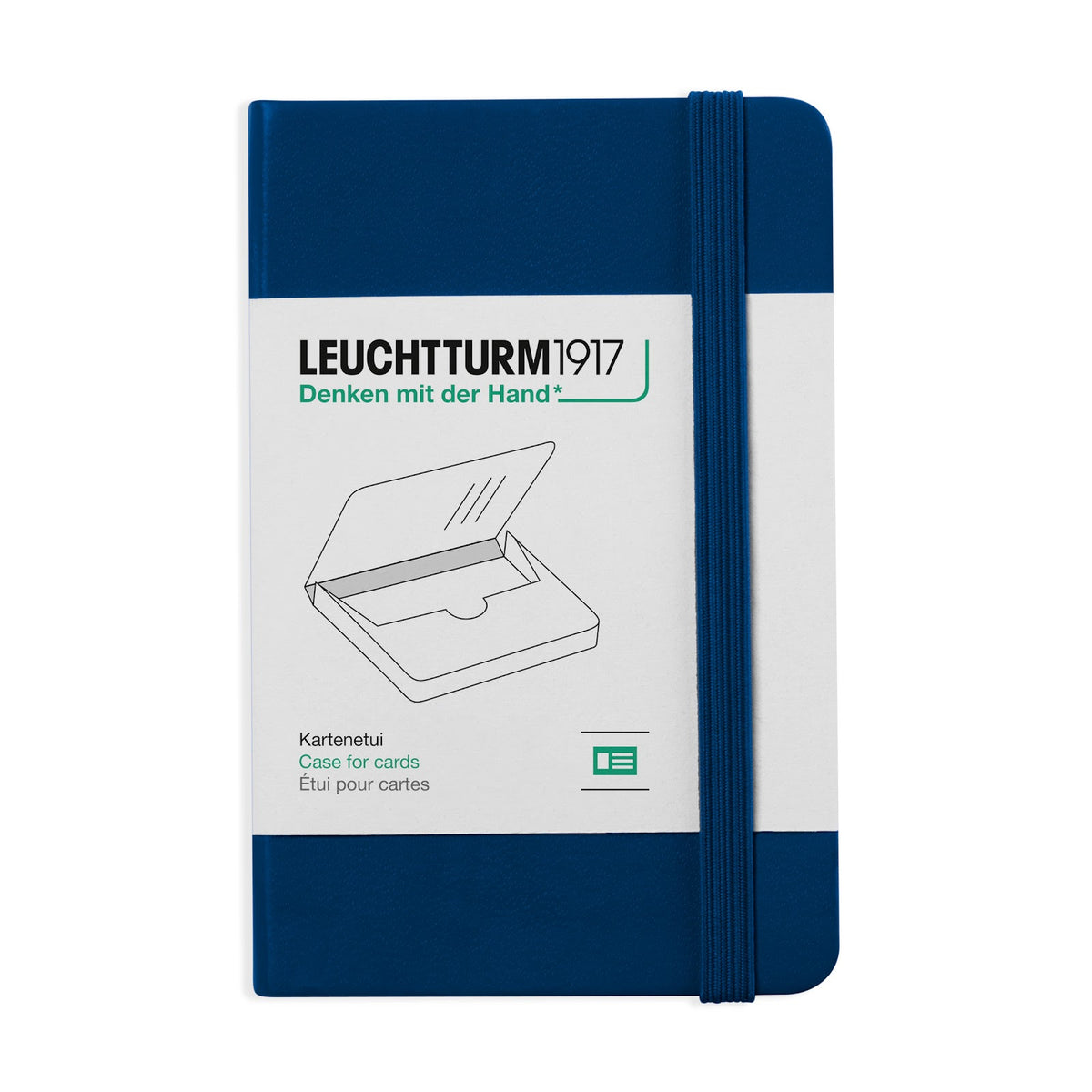 Blue notebook with white label featuring Leuchtturm1917 branding on a white background