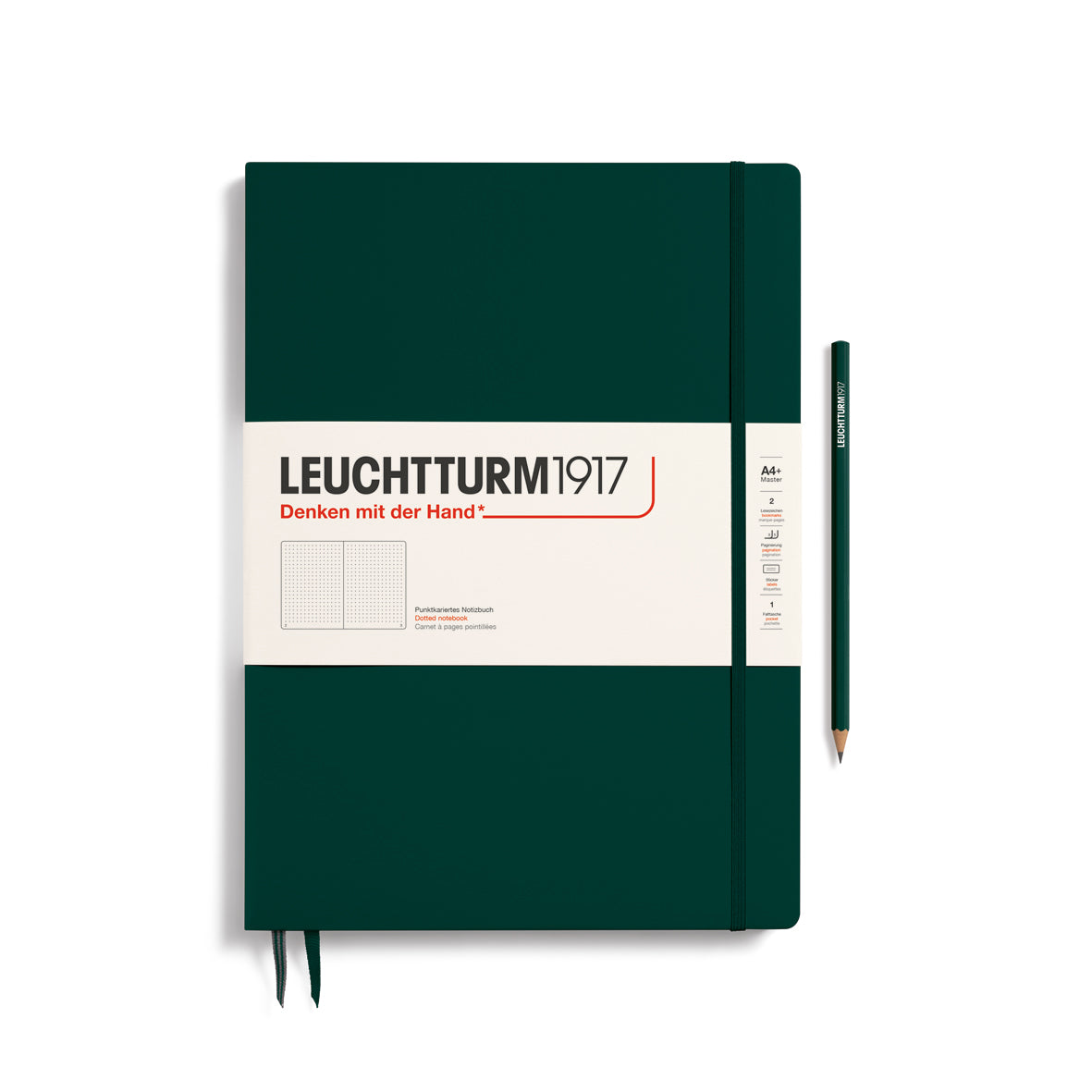 Green notebook with Leuchtturm1917 branding on a white background