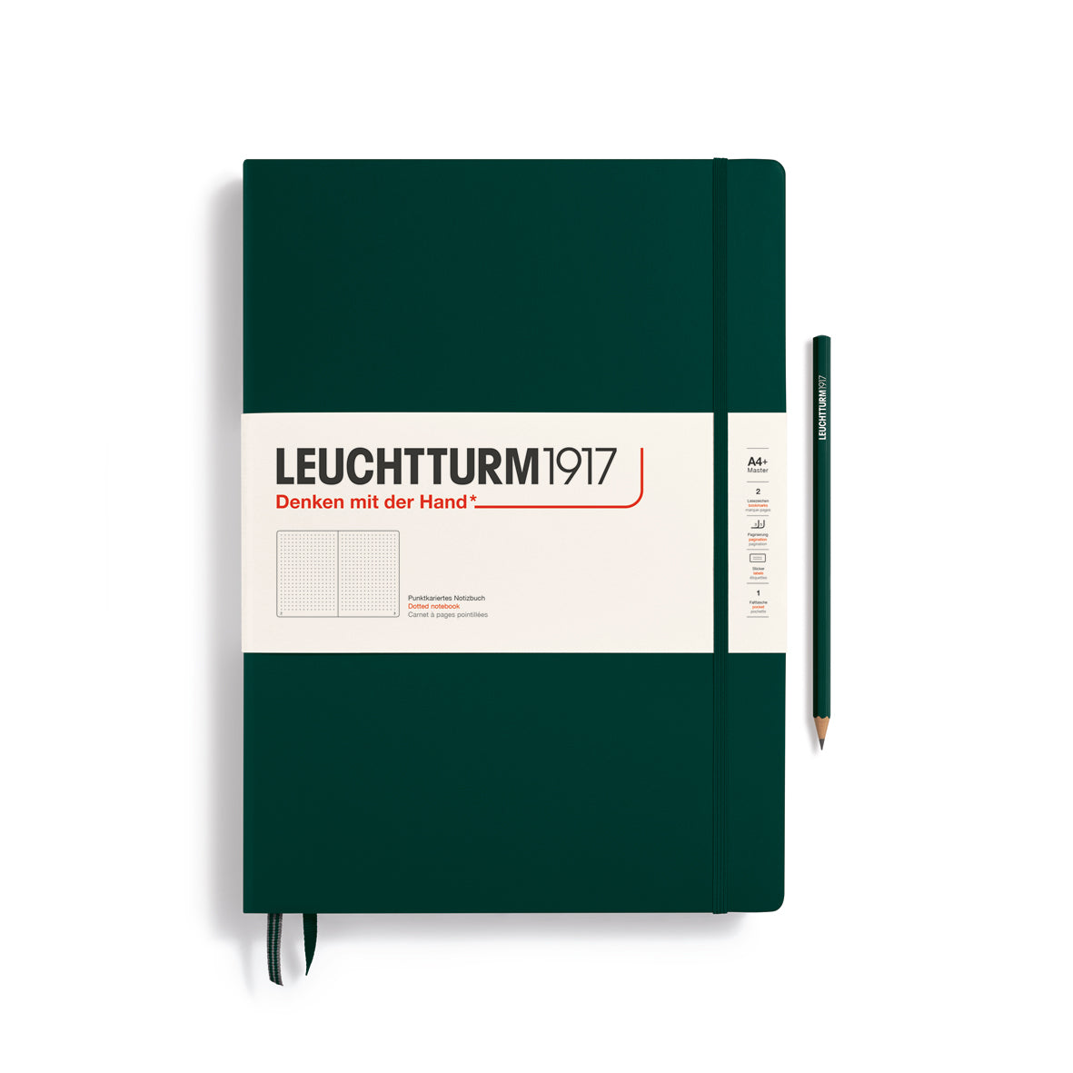 Green notebook with Leuchtturm1917 branding on a white background