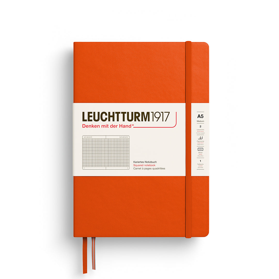 Orange notebook with Leuchtturm1917 branding on a white background