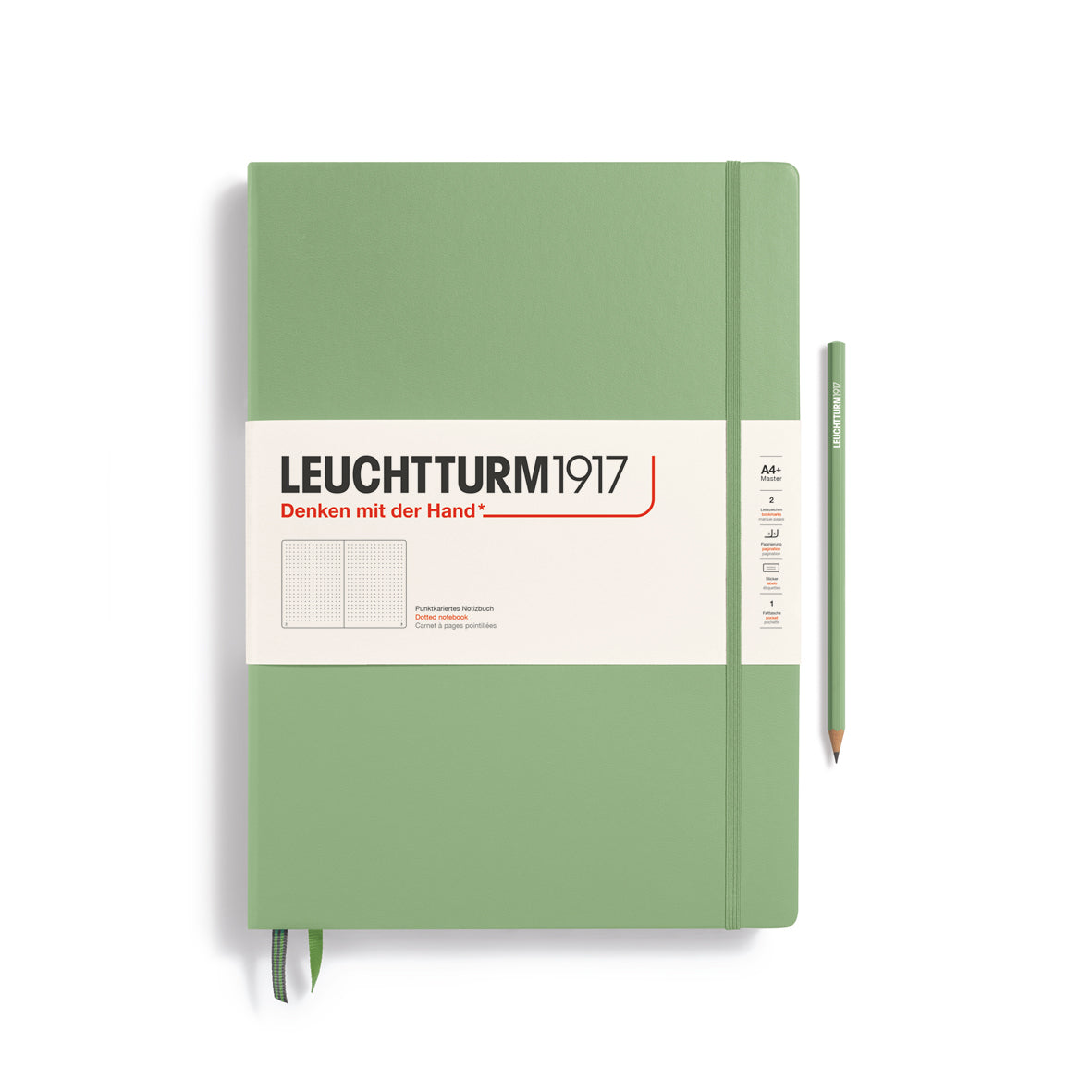 Green notebook with Leuchtturm1917 branding on a white background